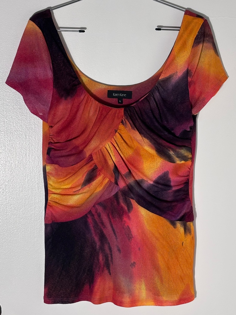 Karen Kane - Abstract Scoop Neck Lightweight Top - Short Sleeves - Size XL